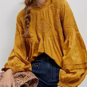 NWT Anthropologie Chemisier Rhea Balloon Sleeve Gold Blouse SZ 8